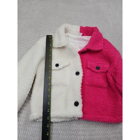 Flannel Shacket Girls 7 Pink & White Color Block Fleece - Picture 2 of 7